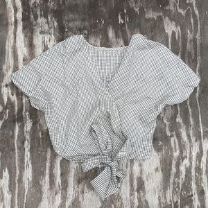 NEW Epic Linen PLAID 100% linen wrap top blouse m/l